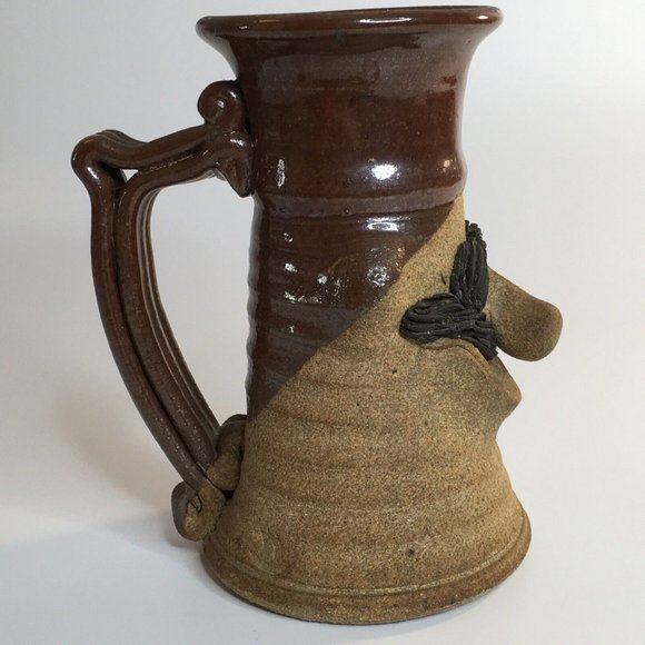 Mug Man Smiling Art Studio Pottery 3-D Face Glazed Stoneware Cup Mustache Nose - Picture 10 of 12